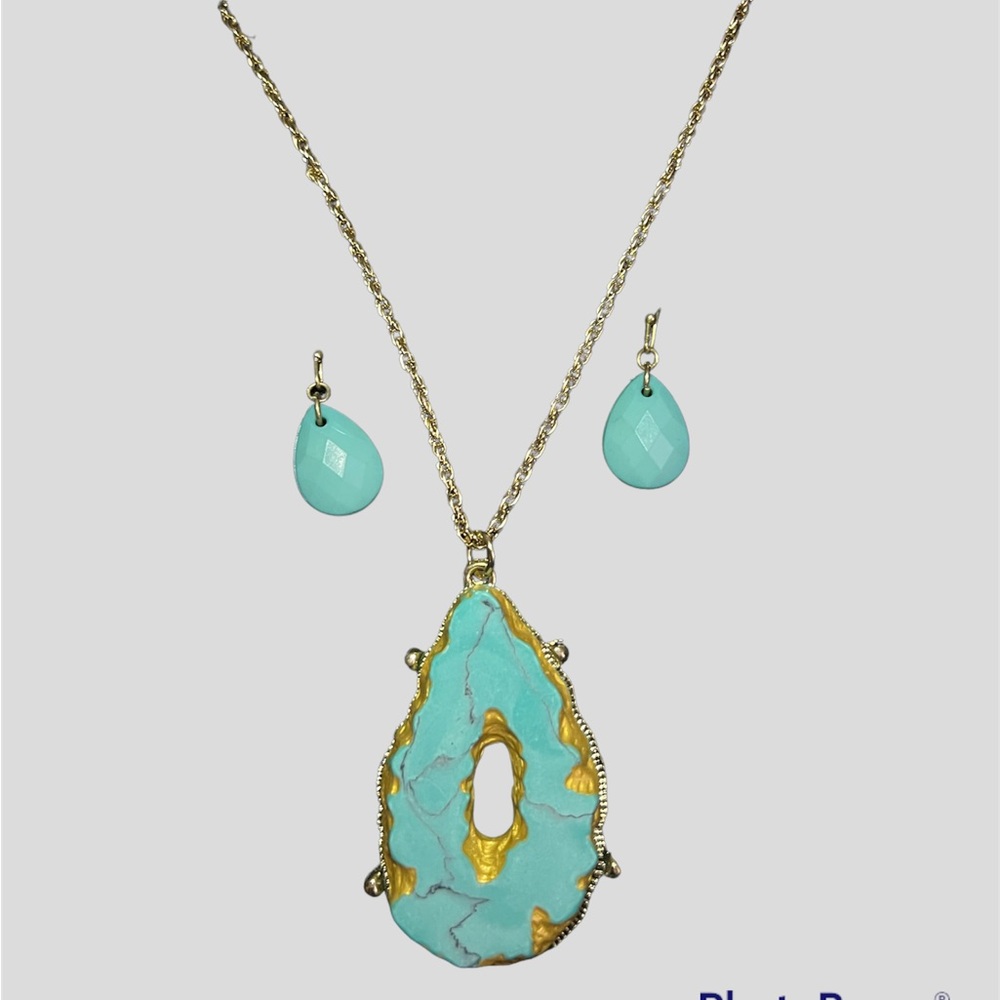 Larimar Kesef Gold Necklace and Earring Set
